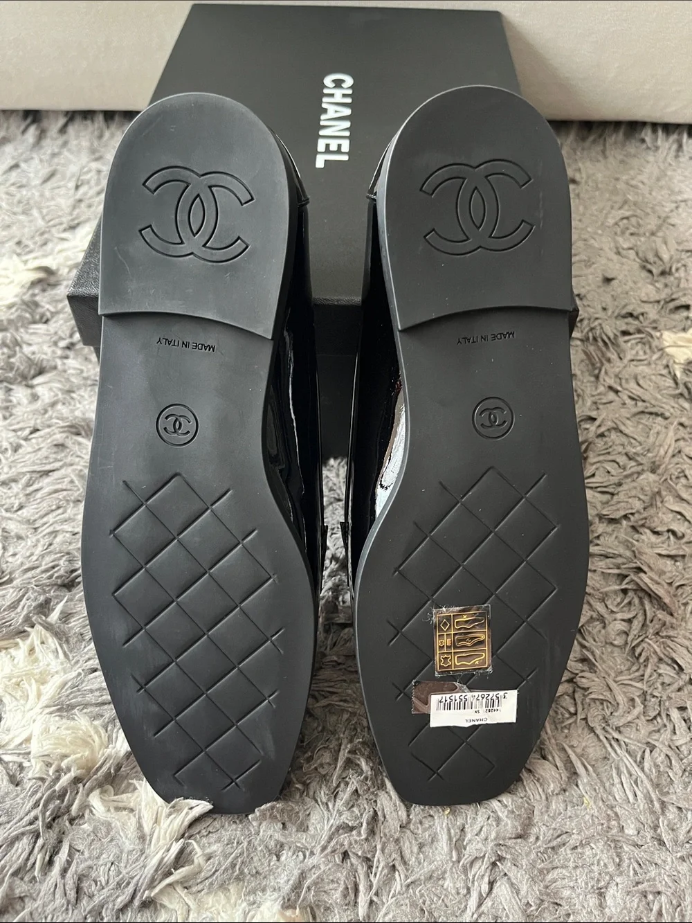 Chanel black loafers. Patent calfskin. Size 36.5. New in box. Season 24C.